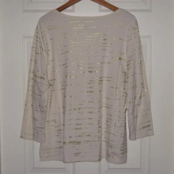 Zenergy Chicos Size 2 L Cotton Blend Gold Tan Metallic Foil 3/4 Sleeve Excellent - Picture 2 of 6